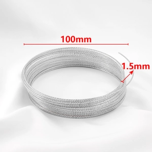 Detail of 100mm diameter silver memory wire coil with 1.5mm thickness for DIY jewelry making