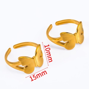 Bague ajustable en acier inoxydable doré avec motif papillon détaillé de 15mm