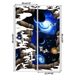 3D Weltraum Wandtattoo mit realistischen Planeten und dekorativem Holz Brucheffekt