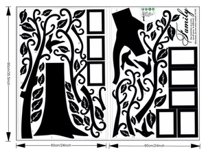 Vinilo decorativo de árbol genealógico negro con marcos y frases de 90x120cm