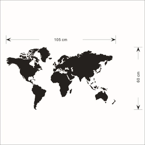 Black world map wall sticker in hollowed silhouette design measuring 105x60 cm