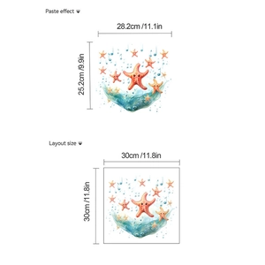 Cartoon orange starfish wall sticker set with blue music notes and 30x30cm layout size