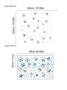 Guide des tailles pour stickers fenêtres flocons colorés avec dimensions de pose