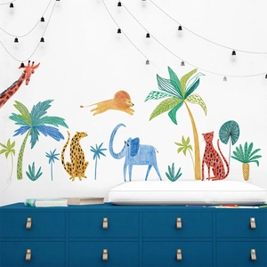 Stickers Muraux Animaux du Zoo avec Girafe et Éléphant pour Chambre d'Enfant