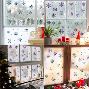 Autocollants de Fenêtre Flocon de Neige Dégradé Violet Décoration de Noël Hiver Stickers Statiques Holographiques en PVC