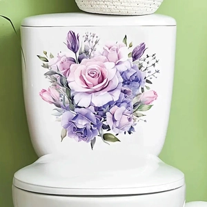 Floral rose and seashell self-adhesive PVC toilet stickers for bathroom decoration