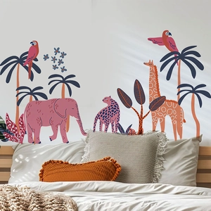 Stickers muraux animaux de la jungle avec éléphant et girafe pour décor de chambre