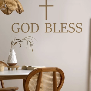 God Bless wall sticker with cross for modern minimalist home living room decor