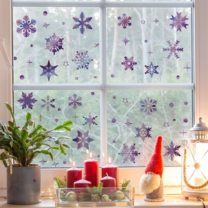 Stickers de fenêtre flocons de neige violets avec étoiles pour décoration de Noël