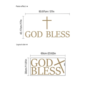 God Bless Cross wall decal for living room home decor with size specifications and dimensions