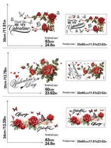 Detail view of Valentine rose wall stickers with layout sizes and design dimensions