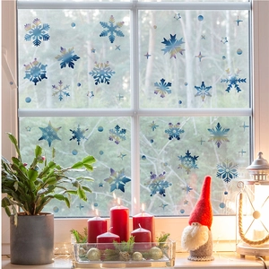 Autocollants de fenêtre flocons de neige holographiques bleu et violet pour Noël