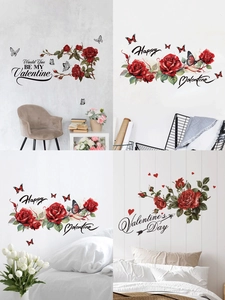 Detail of red rose and butterfly wall stickers applied in various home living scenarios