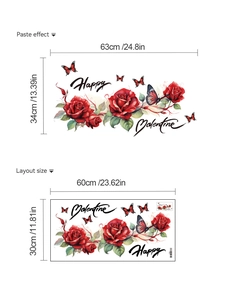 Detail view of Happy Valentine's Day wall stickers showing layout and paste dimensions