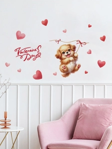 Detail of cute cartoon dog and heart wall stickers for Valentine's Day room decoration