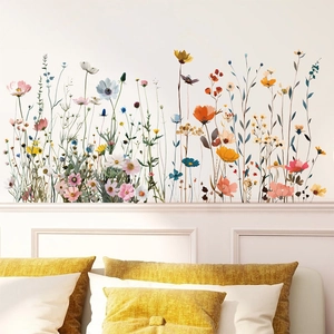 Sticker mural fleurs sauvages auto-adhésif avec illustrations colorées pour la chambre