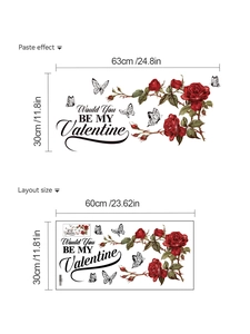 Detailed size layout of Valentine rose wall decals showing 63x30cm finished dimensions