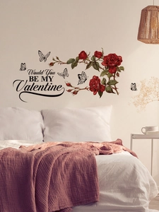 Detail of Valentine wall stickers with red roses and Would You Be My Valentine text