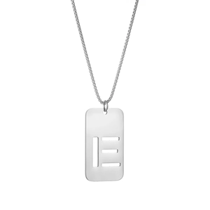 Collier minimaliste en acier inoxydable argenté avec pendentif rectangulaire lettre E