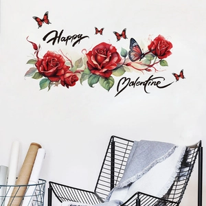 Valentine's Day rose and butterfly wall stickers for romantic home living room decor