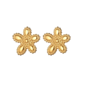 Elegant gold flower stud earrings with five petals and textured matte finish for women