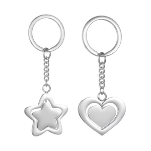 Polished stainless steel spinning keychain set with star and heart hollow pendants