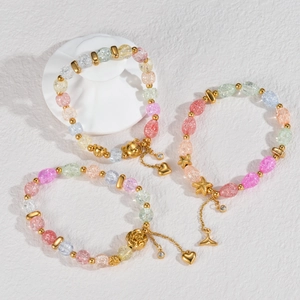 Colorful crystal bead bracelets with cute flower starfish and heart charms set for women