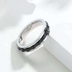 6mm spinner stress relief ring in silver and black matte finish for men