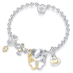 925 Sterlingsilber Schutzengel Herz Charm Perle Anhänger Armband Zweifarbig Strass Schmuck Geschenk Für Damen