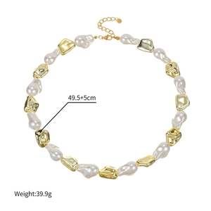 Detailed view of baroque pearl necklace showing length 49.5cm and weight parameters