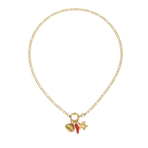 18k gold plated stainless steel necklace with shell, chili and turtle pendants