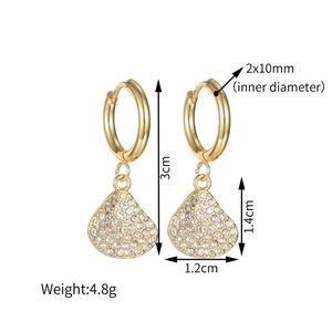 Detailed dimensions of 18k gold turtle drop earrings with white pavé cubic zirconia