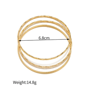 Detail van in elkaar grijpende gouden stalen ringen met 6,8 cm diameter en 14,8 g gewicht