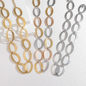 Colliers à maillons ovales géométriques texturés en or 18 carats et argent pour femme