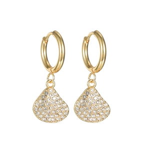Gold-plated ocean style drop earrings with white zircon pavé on a white background