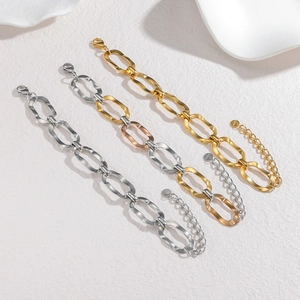 Bracelet à maillons ovales géométriques en acier inoxydable, tons argent et doré