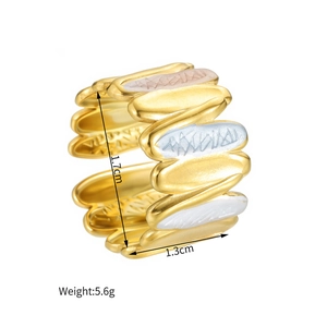 Detail view of 18k gold plated wave ring showing 1.7cm height and 5.6g weight dimensions