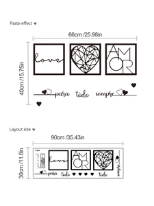 Detail of love and heart wall sticker layout showing paste effect and dimensions 66x40cm