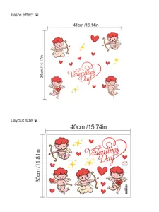 Size chart showing layout and dimensions for Cupid Valentine's Day wall stickers