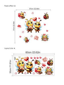Dettaglio delle dimensioni del layout e dell'effetto adesivo murale ape e coccinella cartoon