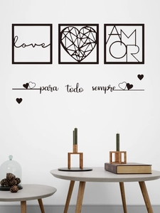 Close-up of minimalist black Love and heart wall stickers on a modern white living wall