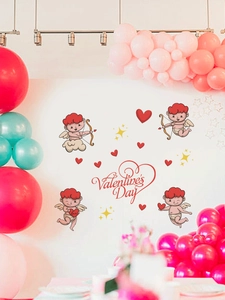 Macro shot of cartoon Cupid angels and red hearts wall stickers for Valentine decoration