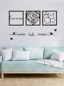 Black abstract wall stickers featuring heart patterns and love quotes for living room decor
