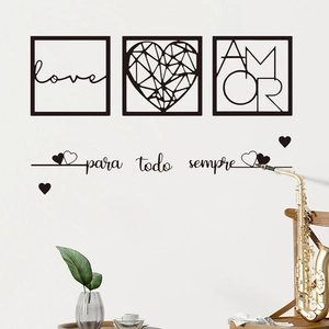 Minimalist black wall sticker set with Love and Amor text for bedroom decoration