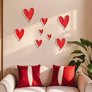 Red hand-drawn heart wall stickers set for bedroom living room home wall decoration