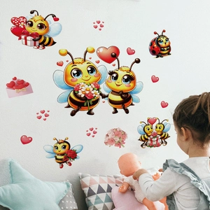 Adesivo Murale Cartone Animato Ape Cuore Per Cameretta San Valentino PVC Ape Coccinella Floreale Adesivo Murale Soggiorno