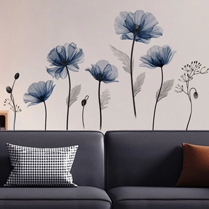 Stickers muraux fleurs de pavot bleues pour chambre décor mural en PVC imperméable