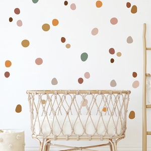Colorful irregular polka dot wall stickers in Nordic earthy tones for nursery decoration