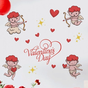 Valentine's Day Cupid Heart Wall Stickers PVC Self Adhesive Decals For Bedroom Living Room Romantic Home Decoration