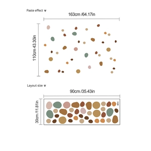 Colorful irregular polka dot wall stickers showing layout size and paste effect